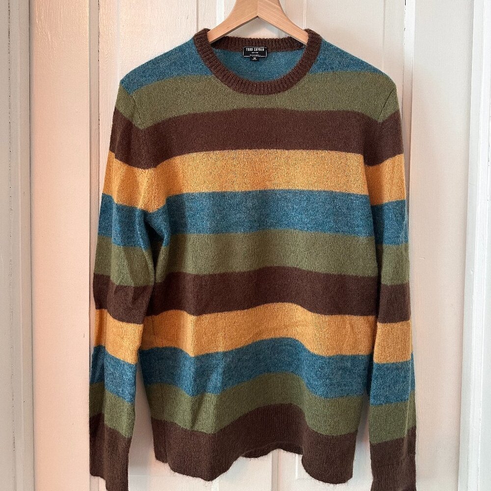 Todd Snyder Striped Mohair Crew in Olive